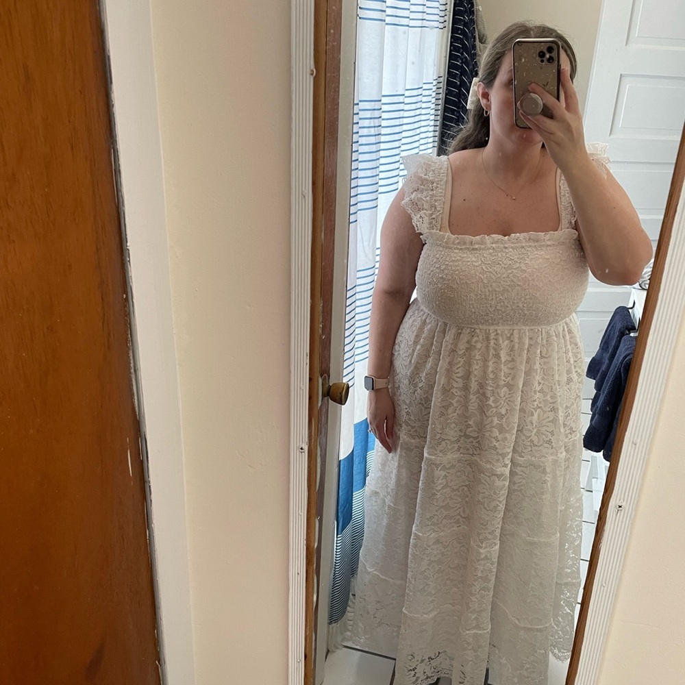 White Maxi Sundress with Square Neck and Flutter Cap Sleeves
